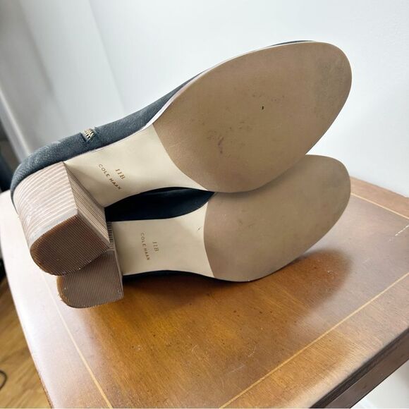 Cole Haan Davenport Tall Black Pebbled Nubuck‎ Leather Stacked Block Heel Boots - Picture 13 of 15